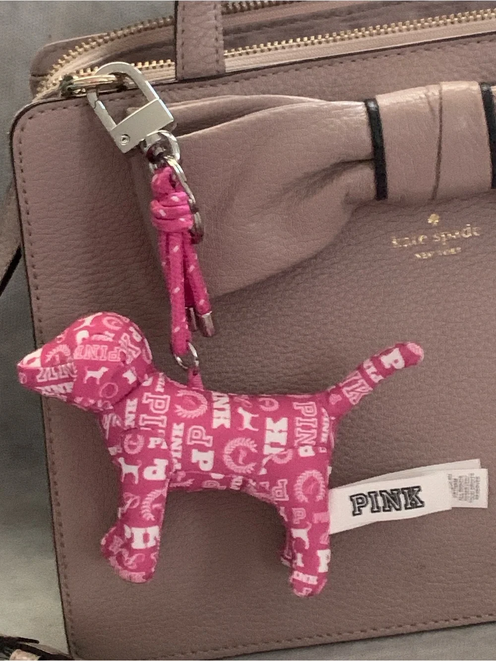 NWT Victoria’s Secret PINK Gossip Dog Print Keychain Charm